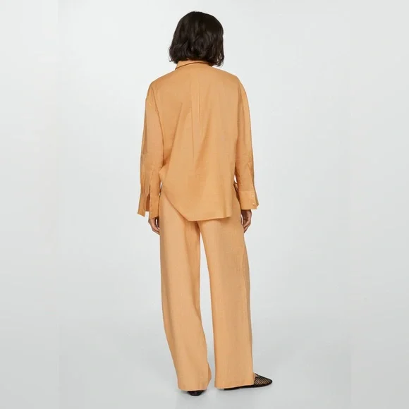 Mango Wide Leg Orange Pants for Women - Picture 2 of 11